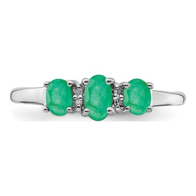 Sterling Silver Emerald & Diamond 3-Stone Ring – view 6
