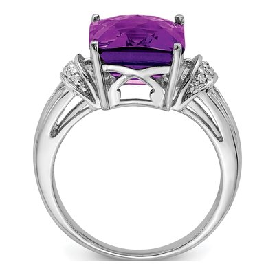 Sterling Silver Amethyst & Diamond Checkerboard Ring – view 2