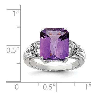 Sterling Silver Amethyst & Diamond Checkerboard Ring – view 3