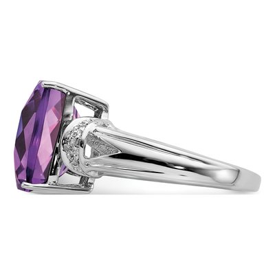 Sterling Silver Amethyst & Diamond Checkerboard Ring – view 4