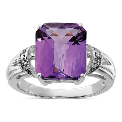Sterling Silver Amethyst & Diamond Checkerboard Ring