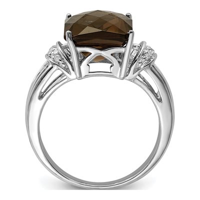 Sterling Silver Smoky Quartz & Diamond Octagonal Checker-Cut Ring – view 2