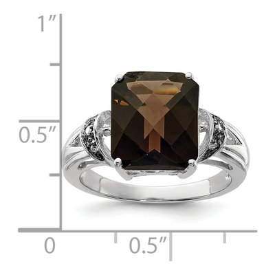 Sterling Silver Smoky Quartz & Diamond Octagonal Checker-Cut Ring – view 3