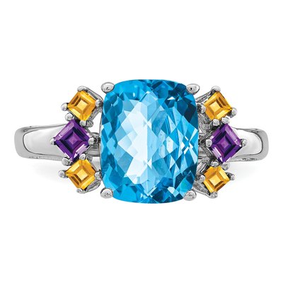 Sterling Silver Swiss Blue Topaz & Amethyst Ring – view 5