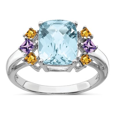 Sterling Silver Swiss Blue Topaz & Amethyst Ring