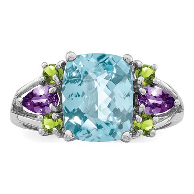 Sterling Silver Swiss Blue Topaz & Amethyst Multi-Gem Ring – view 5