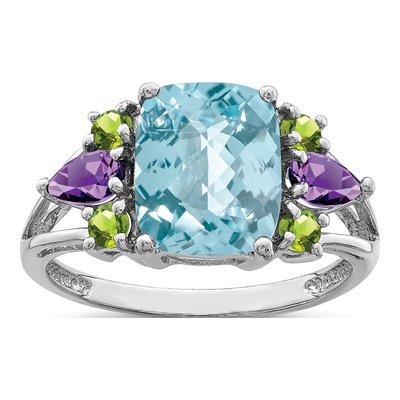 Sterling Silver Swiss Blue Topaz & Amethyst Multi-Gem Ring