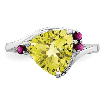 Sterling Silver Lemon Quartz & Rhodolite Garnet Lemon Ring – view 5