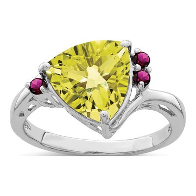 Sterling Silver Lemon Quartz & Rhodolite Garnet Lemon Ring