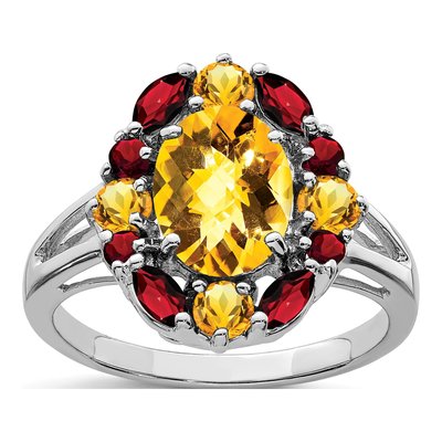 Sterling Silver Citrine & Garnet Ring