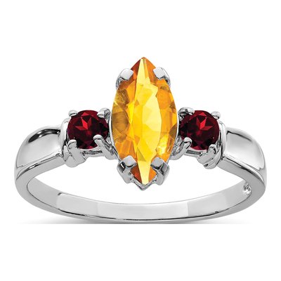 Sterling Silver Citrine & Garnet Ring