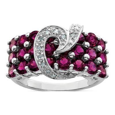 Sterling Silver 1/15 ct tw Rhodolite Garnet & Diamond Ring