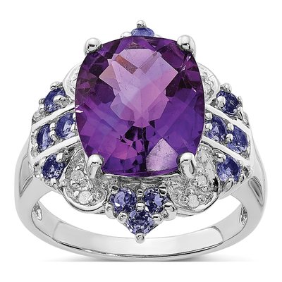 Sterling Silver 1/20 ct tw Amethyst & Tanzanite Ring