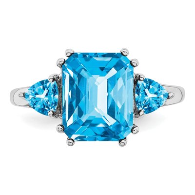 Sterling Silver Swiss Blue Topaz Checker-Cut Ring – view 6