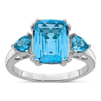 Sterling Silver Swiss Blue Topaz Checker-Cut Ring
