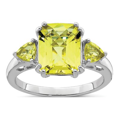 Sterling Silver Lemon Quartz Checker-Cut Lemon Ring