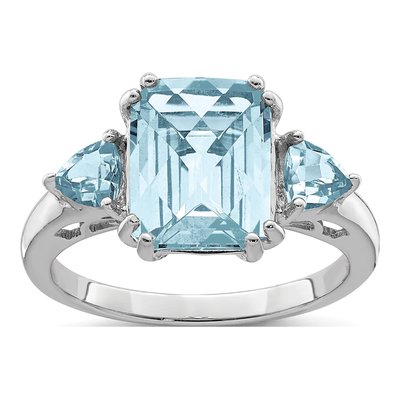 Sterling Silver Sky Blue Topaz Checkerboard Ring