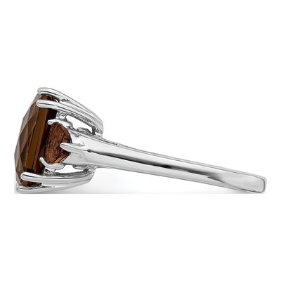 Sterling Silver Smoky Quartz Checker-Cut Ring – view 4