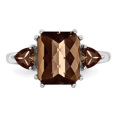Sterling Silver Smoky Quartz Checker-Cut Ring – view 5