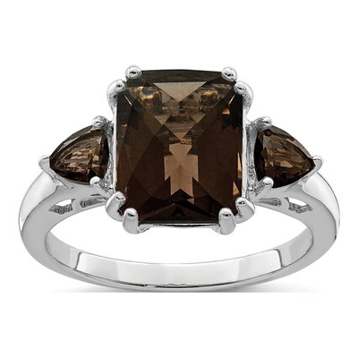 Sterling Silver Smoky Quartz Checker-Cut Ring