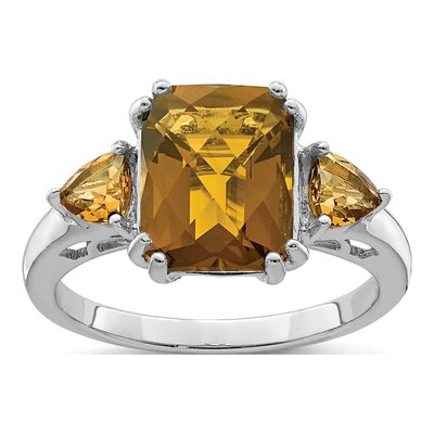 Sterling Silver Whiskey Quartz Whiskey Checker-Cut Ring