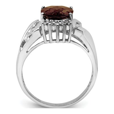 Sterling Silver Smoky Quartz & Diamond Checker-Cut Oval Ring – view 2