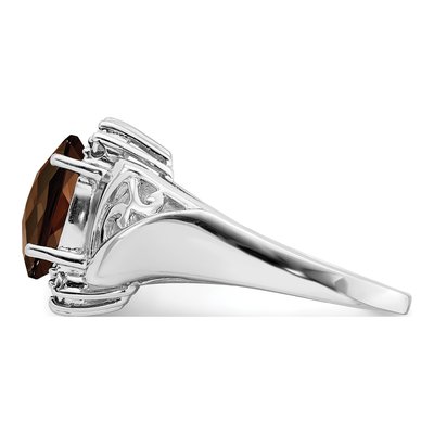 Sterling Silver Smoky Quartz & Diamond Checker-Cut Oval Ring – view 4