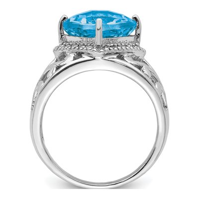 Sterling Silver 1/8 ct tw Swiss Blue Topaz & Diamond Checker-Cut Ring – view 2
