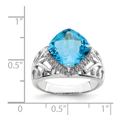 Sterling Silver 1/8 ct tw Swiss Blue Topaz & Diamond Checker-Cut Ring – view 3