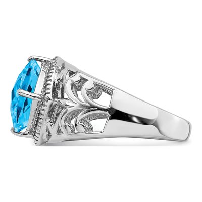 Sterling Silver 1/8 ct tw Swiss Blue Topaz & Diamond Checker-Cut Ring – view 4