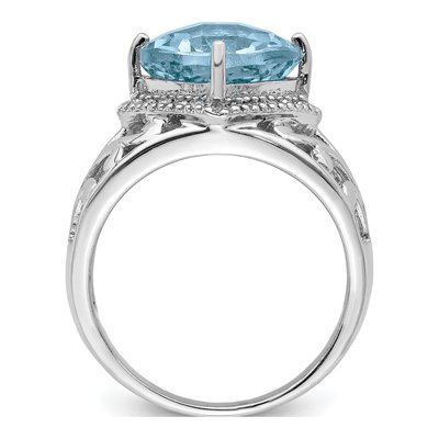 Sterling Silver Rhodium Checker-Cut Sky Blue Topaz & Diam. Ring – view 2