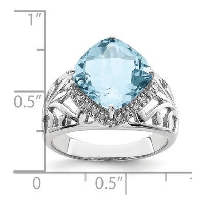 Sterling Silver Rhodium Checker-Cut Sky Blue Topaz & Diam. Ring – view 3