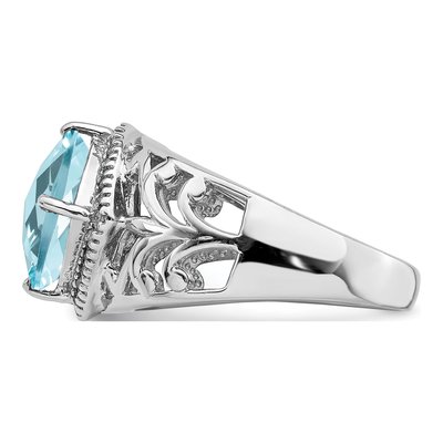 Sterling Silver Rhodium Checker-Cut Sky Blue Topaz & Diam. Ring – view 4