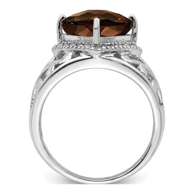 Sterling Silver 1/8 ct tw Smoky Quartz & Diamond Checker-Cut Ring – view 2