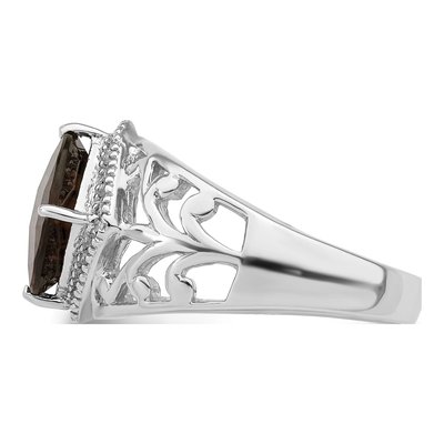 Sterling Silver 1/8 ct tw Smoky Quartz & Diamond Checker-Cut Ring – view 3