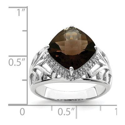 Sterling Silver 1/8 ct tw Smoky Quartz & Diamond Checker-Cut Ring – view 4