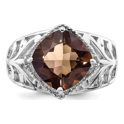 Sterling Silver 1/8 ct tw Smoky Quartz & Diamond Checker-Cut Ring – view 5