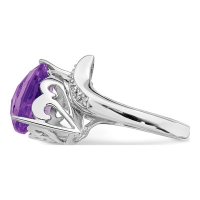 Sterling Silver 1/20 ct tw Amethyst & Diamond Pear Ring – view 4