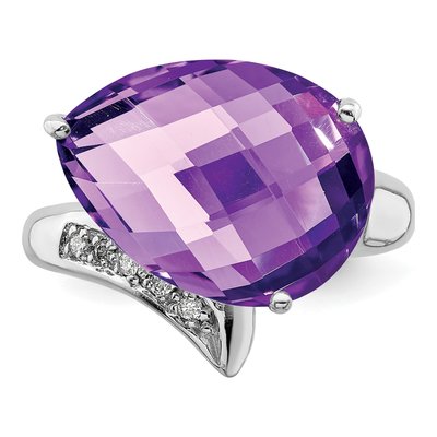 Sterling Silver 1/20 ct tw Amethyst & Diamond Pear Ring – view 5