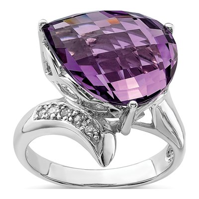 Sterling Silver 1/20 ct tw Amethyst & Diamond Pear Ring