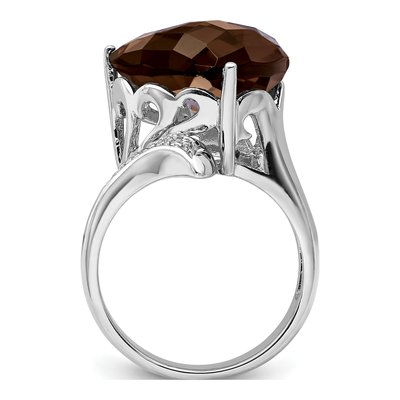 Sterling Silver 1/20 ct tw Smoky Quartz & Diamond Ring – view 2