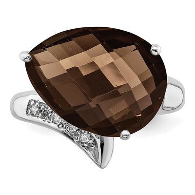 Sterling Silver 1/20 ct tw Smoky Quartz & Diamond Ring – view 5