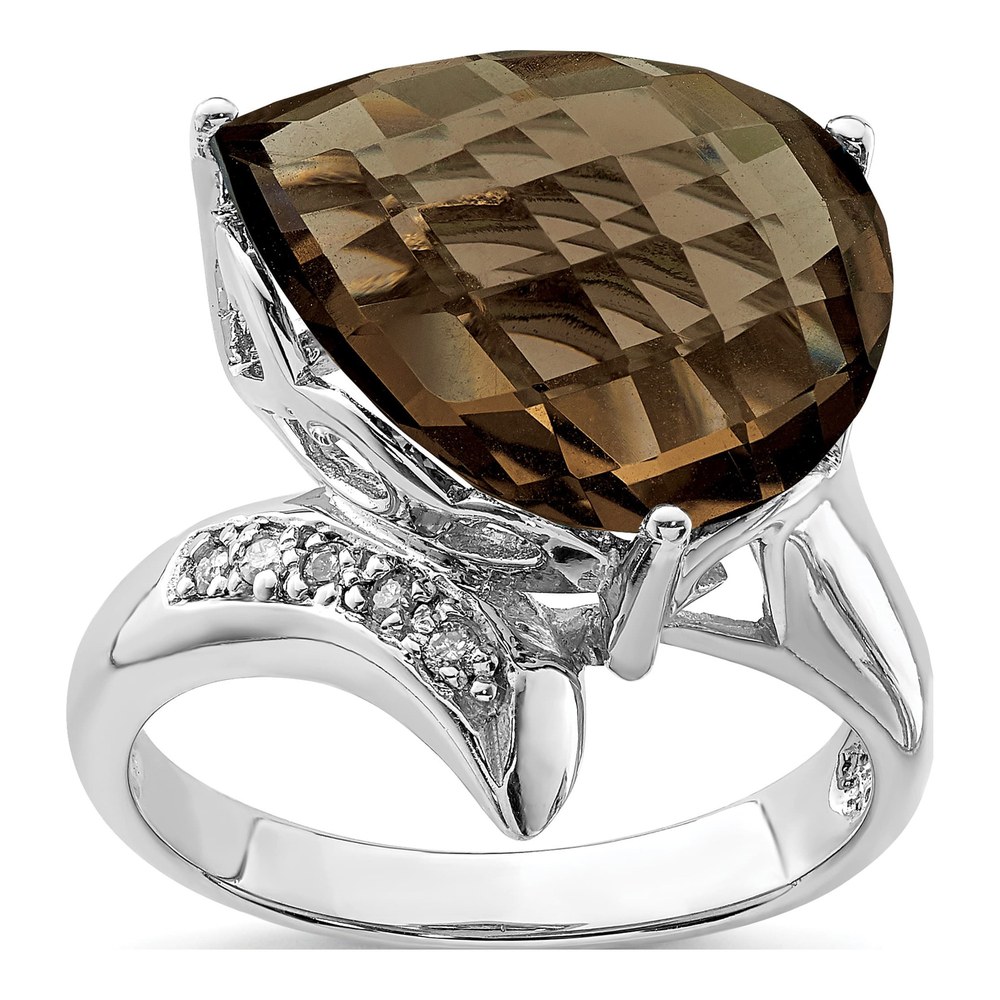 Sterling Silver Smoky Quartz & Diamond Ring, Size 7