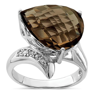 Sterling Silver 1/20 ct tw Smoky Quartz & Diamond Ring
