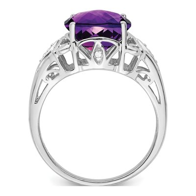 Sterling Silver Amethyst & Diamond Oval Ring – view 2