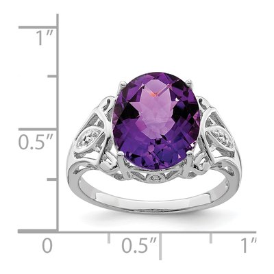 Sterling Silver Amethyst & Diamond Oval Ring – view 3