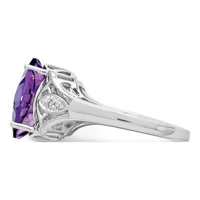 Sterling Silver Amethyst & Diamond Oval Ring – view 4