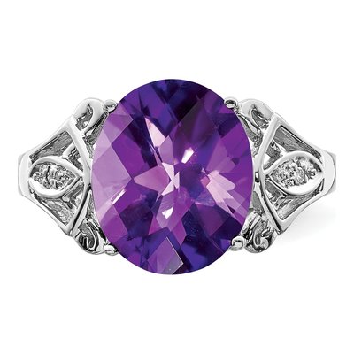 Sterling Silver Amethyst & Diamond Oval Ring – view 5