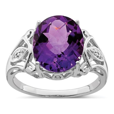 Sterling Silver Amethyst & Diamond Oval Ring