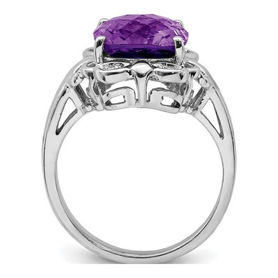 Sterling Silver Amethyst & Diamond Checker-Cut Ring – view 2